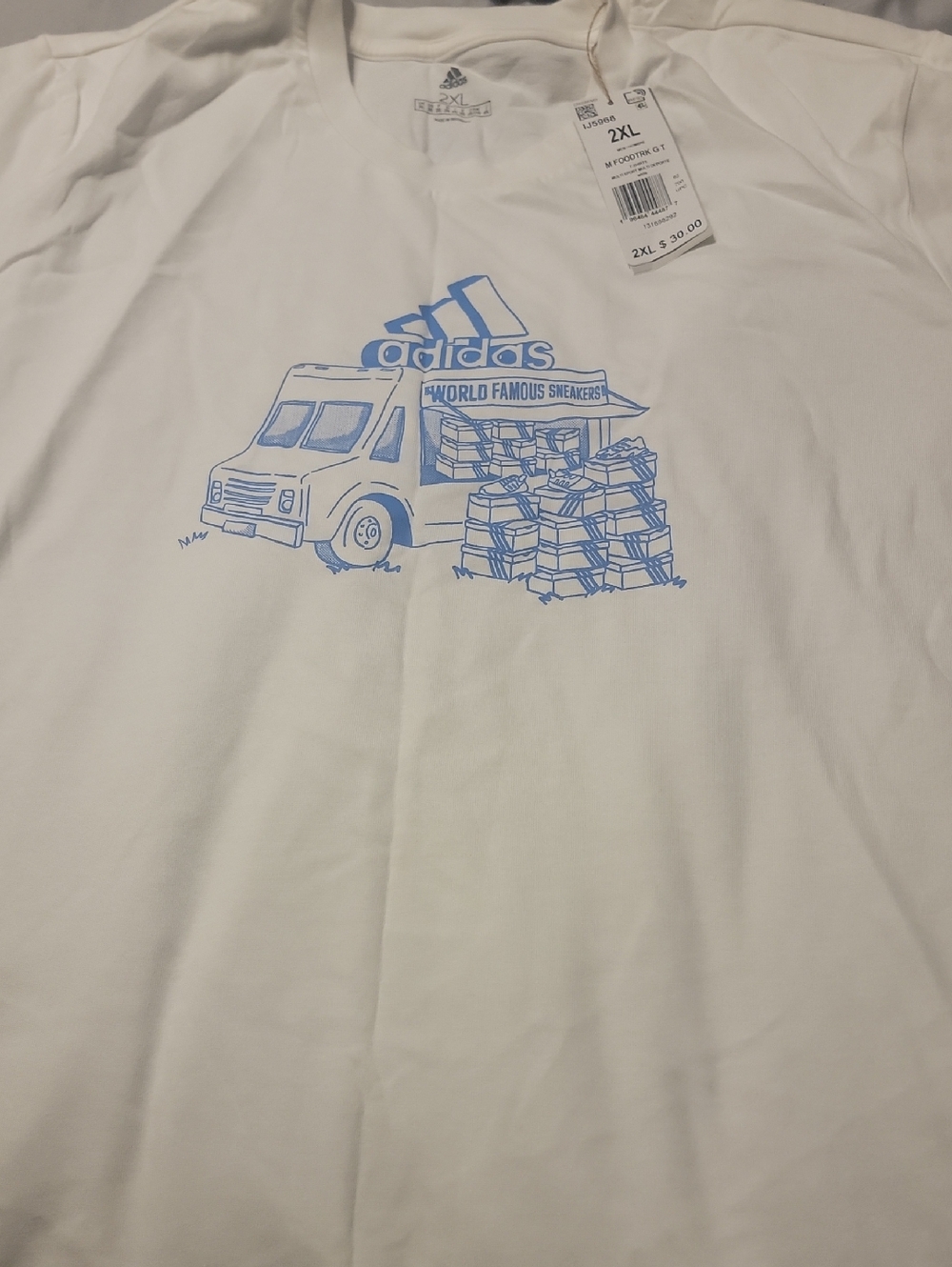 adidas White Tee with Light Blue Sneaker Truck Graphic